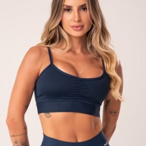 Top fitness azul marinho franzido básico