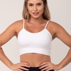 Top fitness branco com recortes e bojo básico