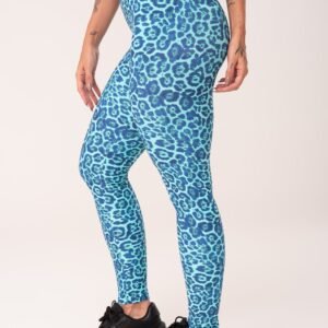 Calça legging wild com elástico estampada onça azul