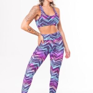 Conjunto fitness match poliamida estampado zig zag roxo (top+calça)