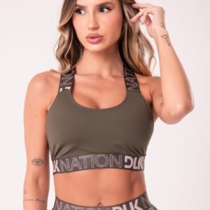 Top sem bojo nation com elástico cruzado nas costas verde militar