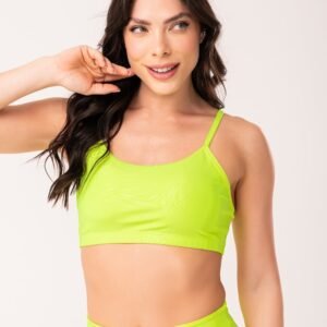 Top com bojo shine amarelo texturizado