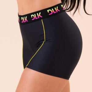 Short fitness feminino preto elástico colorido na cintura action