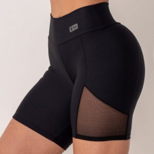 Bermuda fitness feminina preto com recorte em tule intense