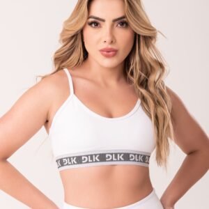 Top fitness feminino branco com bojo e elástico canelado intense