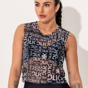 Cropped fitness feminino preto estampado dlk frases intense