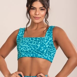 Top fitness feminino euphoria com decote reto estampa spot blue