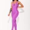 Macacão fitness feminino lilás texturizado cut-out com recortes elegance