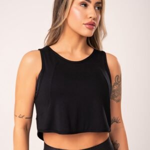 Cropped feminino preto com recortes flow