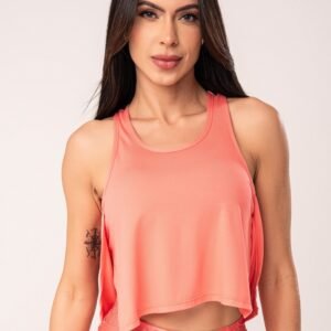 Cropped feminino coral com transpasse lateral flow