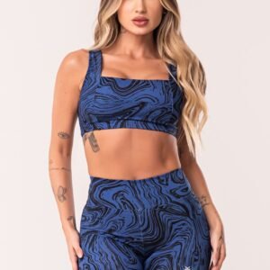 Conjunto fitness feminino azul top e short estampa abstract duo euphoria