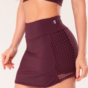 Short saia feminino vinho com recortes em tela harmony