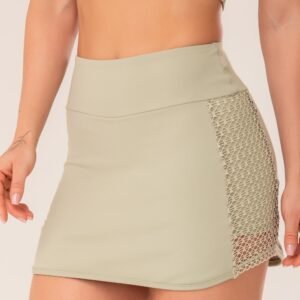 Short saia feminino oliva com recortes em tela harmony